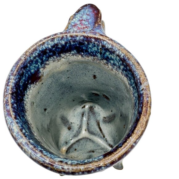 Art Pottery Blue Drip Glaze Coffee Mug Thumb Rest Unique Animal-Like Footed Base - Picture 4 of 8